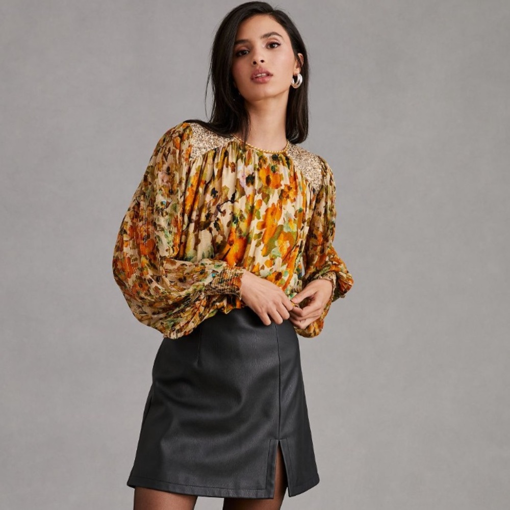Anthropologie Bl-nk Sequin-Embellished Blouse